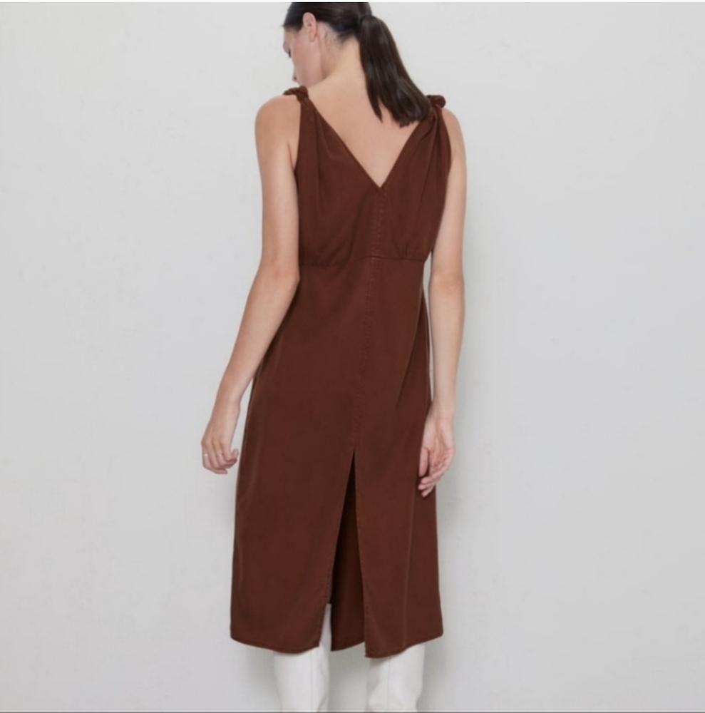 Zara Brown Linen Retro Inspired Dress. Sz Small - Picture 8 of 9